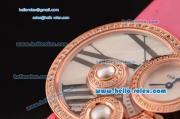 Cartier Perles de Cartier Swiss Quartz Rose Gold Case with Pink Leather Strap and White Dial Diamond Bezel 1:1 Original
