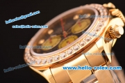 Rolex Daytona Swiss Valjoux 7750-SHG Automatic Gold Case/Strap with Diamond Bezel - Black Dial