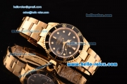 Rolex Submariner Asia 2813 Automatic Yellow Gold Case/Strap with Black Dial and White LumiNova Markers - ETA Coating