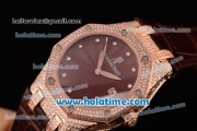 Audemars Piguet Royal Oak Lady Miyota OS2035 Quartz Rose Gold/Diamond Case with Brown Leather Bracelet and Brown Dial (EF)