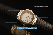 Patek Philippe Nautilus Swiss ETA 2836 Automatic Steel Case with White Dial and Black Leather Strap