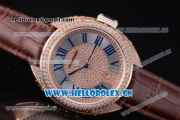 Cartier Cle de Cartier Asia ST16 Automatic Rose Gold/Diamonds Case with Brown Leather Strap and Diamonds Dial Roman Numeral Markers
