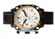 U-BOAT Italo Fontana Chronograph Quartz Movement PVD Case with Gold Bezel-Black Markers-White Dial and Black Leather Strap