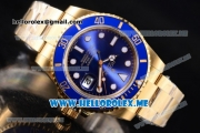 Rolex Submariner Clone Rolex 3135 Automatic Yellow Gold Case/Bracelet with Blue Dial and Dot Markers (BP)