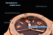 Hublot Big Bang Cappuccino Gold Swiss Quartz Rose Gold Case with Brown Rubber Strap and Brown Carbon Fiber Dial - Diamond Bezel