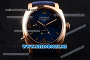 Panerai Luminor 1950 10 Days GMT PAM00689 Asia ST25 Automatic Rose Gold Case with Blue Dial and Blue Leather Strap Stick/Arabic Numeral Markers