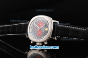 Ferrari Chronograph Automatic Movement Black Dial with White Numeral Marker and Red Subdials-Black Leather Strap