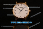 Breguet Classique Miyota 9015 Automatic Yellow Gold Case with White Dial and Black Leather Strap Arabic Numeral Markers - (AAAF)