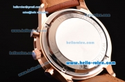 IWC Portuguese Chrono Japanese Miyota OS10 Quartz Rose Gold Case with Brown Leather Strap and White Dial Stick Markers