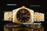 Rolex Datejust II Swiss ETA 2836 Automatic Full Steel with Yellow Gold Bezel and Black Dial-Two Tone Strap