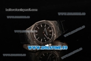 Audemars Piguet Royal Oak Lady Swiss Quartz Steel Case with Black Leather Strap Black Dial and Stick Markers