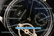 IWC Portuguese Tourbillon Schaffhausen Asia 6497 Manual Winding Steel Case with Black Dial and Arabic Numeral Markers