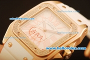 Cartier Santos 100 Swiss ETA 2671 Automatic Rose Gold Case with Diamond Bezel and White Rubber Strap - 1:1 Original