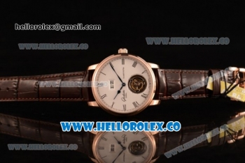 Glashutte Senator Meissen Tourbillon Swiss Tourbillon Automatic Rose Gold Case with White Dial and Brown Leather Strap