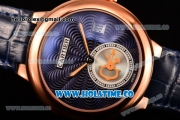 Cartier Rotonde De Swiss Quartz Rose Gold Case with Blue Leather Strap with Blue Guilloche Dial