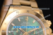 Rolex Cosmograph Daytona Clone Rolex 4130 Automatic Yellow Gold Case/Bracelet with Green Dial and Stick Markers - 1:1 Original (EF)