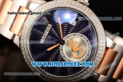 Cartier Rotonde De Miyota Quartz Two Tone Case/Bracelet with Blue Dial and Diamonds Bezel