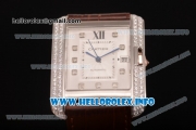 Cartier Tank Anglaise Miyota 9015 Automatic Steel Case with Diamonds Markers Brown Leather Strap and Silver Dial - Diamonds Bezel