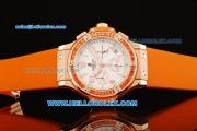 Hublot Big Bang Chronograph Swiss Quartz Movement Rose Gold Case with Orange Diamond Bezel and Orange Rubber Strap-Lady Model
