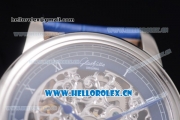 Glashutte Senator Skeletonized Edition Asia 7100 Automatic Steel Case with Skeleton Dial Roman Numeral Markers and Blue Leather Strap