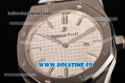 Audemars Piguet Royal Oak Lady Swiss Quartz Steel Case with White Leather Strap White Dial and Stick Markers