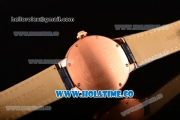 Cartier Rotonde De Swiss Quartz Rose Gold Case with Blue Leather Strap with Blue Guilloche Dial