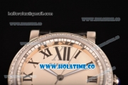 Cartier Rotonde De Miyota Quartz Steel Case with White Dial Diamonds Bezel and Roman Numeral Markers