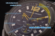 Porsche Design Chrono Miyota OS20 Quartz PVD Case with Black Rubber Strap Black Dial Yellow Pointer