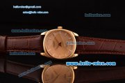 Rolex Cellini Danaos Swiss Quartz Yellow Gold Case with Brown Leather Strap Gold Dial Stick Markers