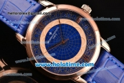 Vacheron Constantin Metiers D Art Miyota OS2035 Quartz Rose Gold Case with Blue Dial and Blue Leather Strap