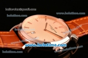 Vacheron Constantin Malte Miyota Quartz Rose Gold Case with Brown Leather Bracelet Orange Dial and Stick Markers