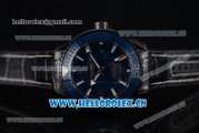 Omega Seamaster Planet Ocean 600M Clone Omega 8900 Automatic PVD Case with Blue Dial and Stick/Arabic Numeral Markers Black Leather Strap (EF)