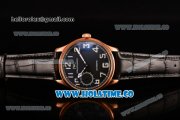 IWC Portugieser Hand-Wound Asia 6497 Manual Winding Rose Gold Case with Black Dial Black Leather Strap and White Arabic Numeral Markers