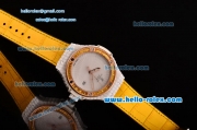 Hublot Big Bang Tutti Frutti Caviar Swiss ETA 2824 Automatic White Ceramic Case with Yellow Leather Strap and Diamond/Rose Gold Bezel - 1:1 Original