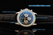 Breitling Navitimer Automatic Movement Silver Case with Black Dial and Silver Stick Marker-Black Leather Strap