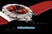 Tag Heuer Formula 1 Quartz Movement Silver Case with Diamond Bezel-Red Dial and Red Leather Strap-Lady Size