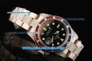 Rolex GMT-Master II Swiss ETA 2836 Automatic Movement Steel Case with Black Dial and Diamond Bezel-Steel Diamond Strap