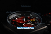 Ferrari Chronograph Miyota Quartz Movement 7750 Coating Case with Black Dial-Red Numeral Markers