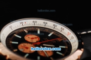 Breitling Chrono-Matic Chronograph Quartz Movement PVD Case with Black Dial and RG Subdials/Bezel-Black Leather Strap