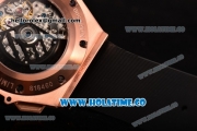 Hublot King Power Swiss Valjoux 7750 Automatic Rose Gold Case with Black Skeleton Dial and Black Rubber Strap (YR)