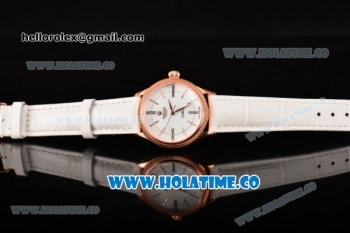 Rolex Cellini Time Asia 2813 Automatic Rose Gold Case with White Dial White Leather Strap and Stick/Roman Numeral Markers