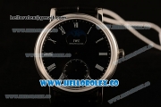 IWC Portofino Vintage Moonphase Asia 6497 Manual Winding Steel Case with Black Dial and Black Leather Strap - (AAAF)