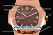 Patek Philippe Nautilus Clone PP Calibre 3120 Automatic Rose Gold Case with Brown Dial Stick Markers and Brown Leather Strap (BP)