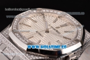 Audemars Piguet Royal Oak 41 Asia 2813 Automatic Diamonds/Steel Case with White Grids Dial Diamonds Bezel and Stick Markers (EF)