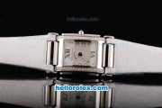 Patek Philippe Twenty-4 Swiss Quartz Movement Plate Platinum Case with Diamond Bezel-White Dial and White Leather Strap