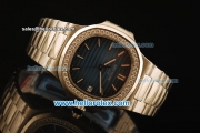 Patek Philippe Nautilus Swiss ETA 2824 Automatic Steel Case with Diamond Bezel and Blue Dial-Steel Strap 1:1 Original