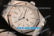 Audemars Piguet Royal Oak 41MM Asia Automatic Steel Case with Black Leather Strap Stick Markers and White Grids Dial