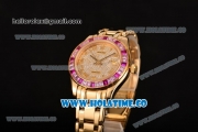 Rolex Datejust Pearlmaster Asia 2813 Automatic Yellow Gold Case/Bracelet with Pink Diamonds Bezel Roman Numeral Markers and Diamonds Dial (BP)