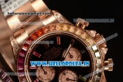 Rolex Cosmograph Daytona Rainbow Diamond Chrono Swiss Valjoux 7750 Automatic Rose Gold Case Black Dial With Diamonds Markers Rose Gold Bracelet