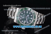 Rolex Submariner Swiss ETA 2836 Automatic Stainless Steel Case/Bracelet with Green Dial Dot Markers - 1:1 (J12)